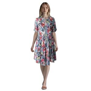 Sundance Annabelle Tiered Ruffled Flowy Floral 100% Cotton Short Sleeve Dress XS